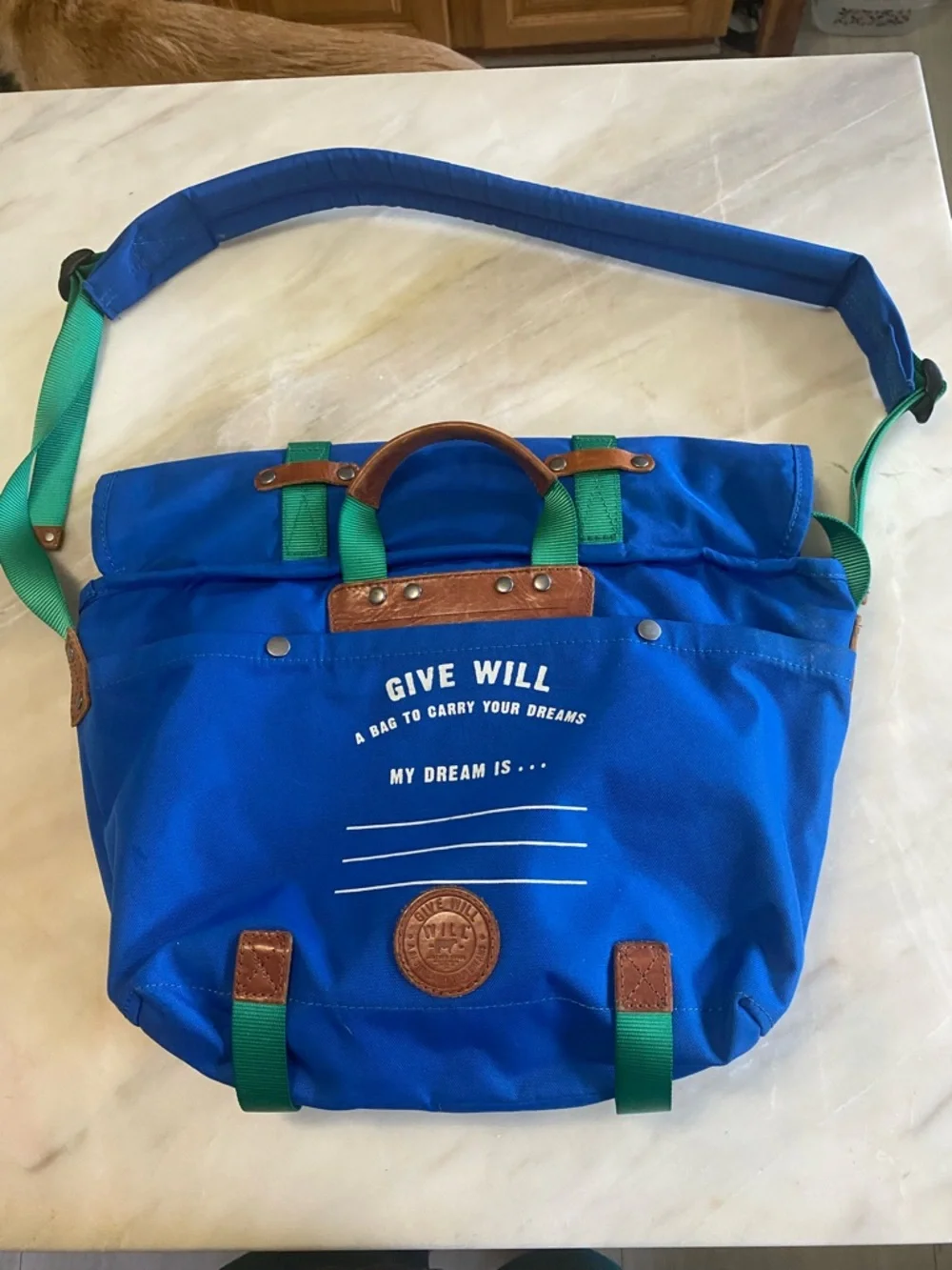 will leather goods blue and Green Canvas Messenger Bag give will 20 X 12 inches